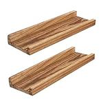 PHOENANCEE 43cm Wall Picture Shelves Ledge, Rustic Wood Ledge Shelves, Decorative Photo Shelf For Living Room, Kitchen, Bedroom, Books, Set of 2, Carbonized Black