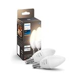 Philips Hue NEW White Smart Light Bulb Candle 2 Pack [E14 Small Edison Screw] Works with Alexa, Google Assistant, Apple Homekit. For Home Indoor Lighting, Livingroom, Bedroom.