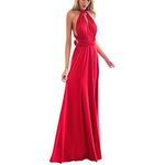 Womens Bridesmaid Elegant Convertible Transformer Infinity Multi Way Wrap Solid Color Cocktail Dress Off Shoulder V Neck Bandage Long Maxi Dress XL Red 14-16