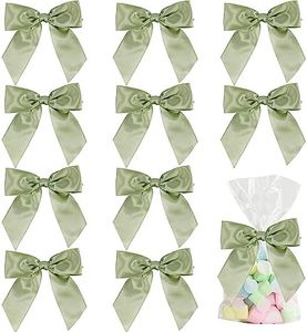 AIMUDI Sage Green Bows for Wedding 4.5" Pre-Tied Green Bows with Twist Ties Sage Green Ribbon Bows for Baby Shower Premade Bows for Gift Wrapping Christmas Tree Bridal Shower Party Favor - 36 PCs