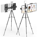 BAISHUN 63-inch Tripod Stand for iPad & Phone, 360° Adjustable Floor Stand Tablet Holder with 2 Holders, Live Streaming Tripod Mount Stand for iPad Pro 12.9 Air Mini 4.7-12.9" Tablets mobiles