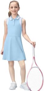 Gogokids Girls Tennis Dress Sleeveless Quick-Dry Kids Golf and Athletic Workout Outfit with Polo Collar for 6-14Y