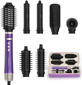 TASNEEM 7 in 1 Hot Air Styler & Rotating Hair Dryer Brush, Powerful Hair Styler with Auto-Wrap Curlers, Ionic Blow Dryer, Straightener & Oval Brush, Without Heat Damage Multi-Styler with Travel Case