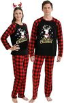 YUEMION Matching Christmas Pajamas for Couples Reindeer Red Plaid Man/Womens Christmas Set Pajamas Loungewear, Black-men, Medium