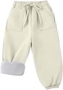 Gihuo Fleece Lined Kids Snow Pants Waterproof Rain Ski Winter Warm Hiking Pants for Toddlers Boys Girls with Pockets（Apricot-4T）