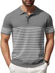 COOFANDY Men's Knit Polo Shirts Short Sleeve Striped Golf Polo Shirts Lightweight Casual Collared T Shirt, Grey (White Stripes), Medium