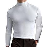 Halfword Mens Pullover Turtleneck Tops Jumpers Cotton Long Sleeve Slim Fit T-Shirts White M