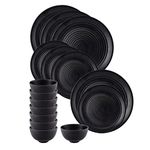 Home Decorise Melamine Matt Black Dinner Set for Kitchen, Black Solid Melamine 16-Piece Dinner Set, Unbreakable Dinnerware Sets for Dining Table, Serving Bowls and Tray(16 Pcs)
