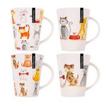 Set of 4 New Bone China Cats and Dogs Themed Mugs 13oz Perfect for Coffee & Tea