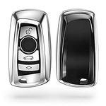 kwmobile Key Cover Compatible with BMW 3 Button Remote Control Car Key (only Keyless Go) - Soft TPU Car Key Fob Protector Case - Silver High Gloss