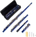 LeSage Closed Hole C Flutes 16 Key Blue Flute for Student Flute Beginner Starter with Flute Case Maintenance Kit Cleaning Cloth C Foot Offset G Y-arm