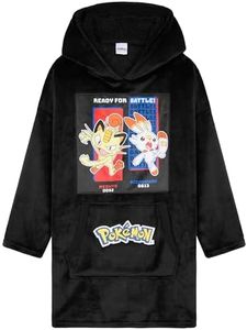 Pokemon Oversize Hoodie Boys Blanket with Sleeves and Hood, Pikachu Fleece Blanket Hoodie Pullover, Black Mauzi/Hopper Horse, One Size