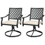 Giantex 2 Pack Swivel Outdoor Chairs, Set of 2 Patio Dining Rocking Chairs with Soft Cushions, Round Steel Base, Porch Garden Backyard Lawn Poolside Beige