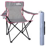 just be... Folding Camping Chair for Adults and for Kids Lightweight Foldable Chair Suitable for Outdoors. Chairs for the Beach, Lawn, Camp, Fishing Trip and Garden- Grey with Pink Trim