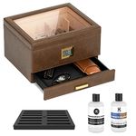 CASE ELEGANCE Belmont Glass Top Humidor Premium Vegan Leather, Front Digital Hygrometer, Spanish Cedar, Humidor Solution, Hydro System, and Accessory Drawer - Holds (30-60 Cigars)