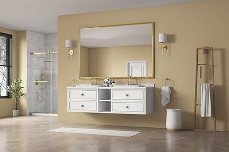 ABH 96in. W 48in. H Metal Framed Bathroom Mirror for Wall, Inch Rectangle Mirror, Bathroom Vanity Mirror, Rust, Hangs Horizontally Vertically (Gold)