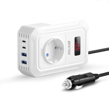 BESTEK Inversor 12v 220v Onda Pura 200W,Transformador 12V a 220V Convertidor Onda con 2 AC Tomas Y 2 USB-C (65 W y 30 W) 2 USB-QC (18 W) sinusoidal con Protección para Barco,Caravana,Coche（Blanco）