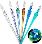 Zonon 6 Pcs Handmade Glass Dip Pen Crystal Glass Signature Pen Calligraphy Glass Pen Dip Ink Pen Borosilicate Present Pen for Writing Drawing Signatures (Stylish Color,Bright Style)