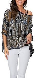 Vanbuy Womens Summer Printed Batwing Sleeve Top Chiffon Poncho Flowy Loose Sheer Blouse Shirt Tunic Z336-43-4334