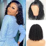 Deep Wave 13x4 HD Lace Front Wigs Human Hair Pre Plucked 12 Inch Short Bob Human Hair Wigs for Black Women Glueless Lace Frontal Closure Curly Wig Perruque Femme Humain Naturel