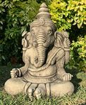 STONE GARDEN LARGE GANESH BUDDHA ELEPHANT PRAYING STATUE ORNAMENT