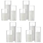 Set of 12 White Pillar Candles and Glass Cylinder Vases Clear Cylinder Candle Holders for Slim Pillar Candles Wedding Centerpieces