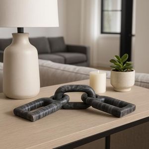 Modern Carved Marble Chain Ornament Accent - Chic Home Sculpture Inspired for Room, Living Room, and Office Decor - Stylish Statue for Bathroom, Shelf, and Coffee Table Decor - 1", Gray & White