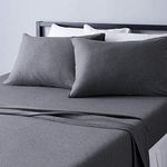 Amazon Basics Cotton Jersey 4-Piece Bed Sheet Set, King, Dark Gray, Solid