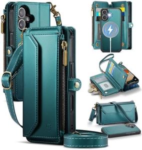 Strapurs for iPhone 17 Detachable Wallet Case Compatible with Magsafe for Women, RFID Blocking 9-Card Holder Zipper Wrist Strap Lanyard PU Leather Magnetic Phone Case for iPhone 17 6.3", Blue Green