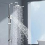 Rozin Shower System Set Chrome with Square Rainfall Shower Head Hand Shower and Hose Set 304 Stainless Shower Riser Rail kit