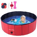 SILVER VALLEY Foldable Dog Paddling Pool Pet Cat Swimming Pool Indoor/Outdoor Collapsible Summer Bathing Tub Shower Tub Puppy Washer Kiddie Pool for Dogs, Cats and Kids (100x30cm/ Red)