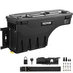 VEVOR Truck Bed Storage Box, Lockable Lid, Waterproof ABS Wheel Well Tool Box 6.6 Gal/20 L with Password Padlock, Compatible with Tundra 2007-2021, Driver Side, Black