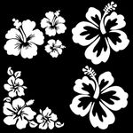 Hibiscus Decal 4 Pack, Hawaiian Hibiscus Flower Decals (Hibiscus White, Small ~3.5")