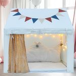 Kids Tent, Kids Play Tent with Curtains and Flag, Large Play House for Kids Indoor & Outdoor, Gift for Boys Girls (Beige,Two Doors & 3 Windows)