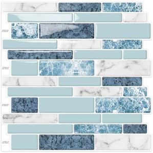 DEWOO Peel and Stick Backsplash Tiles for Kitchen,Self Adhesive Wall Tile Stickers for Bathroom Light Color,Marble Design (10-Sheet, 12"×12")