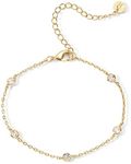 PAVOI 14K Gold Plated Beaded Cuban Cubic Zirconia Simulated Diamond Station Infinity Chain Bracelets for Women | Adjustable Chain Bracelet, 8.5", Yellow Gold, no gemstone