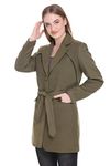 HONNETE Stylish Regular Trench Winter Coat With Belt SINGLE Breasted for Women (Olive)