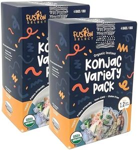 Fusion Select 8 Packs Variety Pack Organic Konjac Noodles - Shirataki Rice, Angel Hair, Spaghetti, Knots - Vegan, Paleo, Keto Friendly Pasta Noodles - Zero Gluten, Low Calorie, Low Carbs Noodles