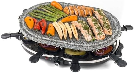 Giles & Posner Electric Stone Raclette Grill - Indoor Tabletop 8 Person Raclette, Removable Stone Grill Hot Plate, Non-Stick Grill Pans, Spatulas Included, Adjustable Temperature Dial, 1200 W