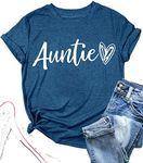 Auntie T Shirt Women Cute Love Heart Print Bless Aunt Tops Tees Casual Short Sleeve Vacation Shirts Tops, Blue, Medium