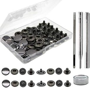 Raydodo 12 Sets Leather Snap Fasteners Kit, 15mm Metal Snap Buttons Kit Press Studs with 4 Install Tools, Leather Rivets and Snaps for Clothing, Leather, Jeans, Jackets, Bracelets, Bags (Black)