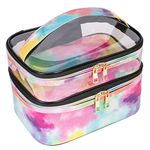 imerelez Double-layer Cosmetic Bag Makeup Bag Toiletry Bag Large Travel Makeup Pouch Organizer Bag for Girls Women, Portable Waterproof Foldable, Tie-Dye