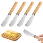 ShiJiuYou 4 PcsButter Knives, Butter Knife Spreader Set, Stainless Steel Butter Spreader Knife Tool with Wooden Handles for Cream Cheese Jam Toast Sandwich Pastry Spreading(5.79" Long)