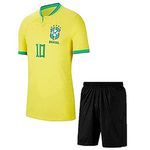 Neymar 10 Brazil Football Team World Cup Jersey Tshirt with Shorts 2022/2023 (Kids,Boys,Men)(Large 40) Multicolour