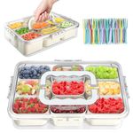 Mittimiya Snackle Box with 9 Compartments & 50 Forks, Serving Tray with Lid and Handle, Portable Snack Box Clear Snack Tray Container Platter, Clear Organizer for Candy, Fruits, Nuts Snacks