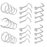 BODYA 28Pcs Nose Rings and Studs Surgical Steel 20 Gauge Nose Rings Set L Shaped Nose Studs Nose Piercing Jewelry