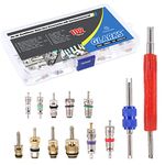 GLARKS 102Pcs Car Air Conditioner Valve Core Schrader Valve Cores Accessories A/C R12 R134a Refrigeration Tire Valve Stem with Double Head Dual Dismantling Remover Installer Tool Assortment Kit