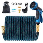 Jsdoin Expandable Garden Hose Pipe 15m/50ft, Flexible Expanding Magic Hose with 3/4", 1/2" Fittings, 10-Function Hose Pipe Spray Gun for Gardening and Car Washing