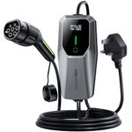 VDLPOWEREU EV Charger 3.6kw, 6A/8A/10A/13A Variable, 3Pin Home Electric Car Charger Cable Type 2, 5 Metres Single-phase Charger with LED Display& Carry Bag, IP65 Waterproof