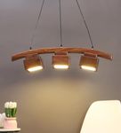 Green House Fully Handmade Sheesham Wood Hanging Pendant Ceiling Light | Jhumar Chandelier Home Decor Fancy Lighting | 3 LEDs of 8W Each | Luxurious | Living Room, Bedroom, Dining, Kitchen